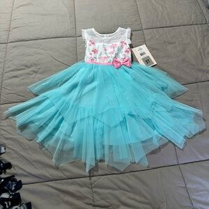 Floral Embroidered Dress with Tulle Skirt